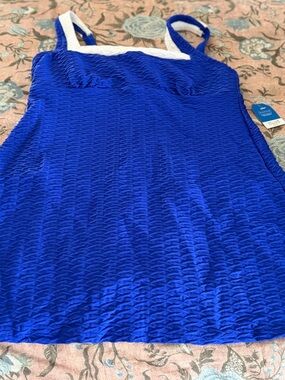 Lands' End Royal Blue One-Piece Swimsuit with White Trim